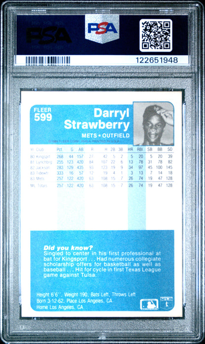 Graded 1984 Fleer Darryl Strawberry #599 Rookie RC Baseball Card PSA 8 Near Mint