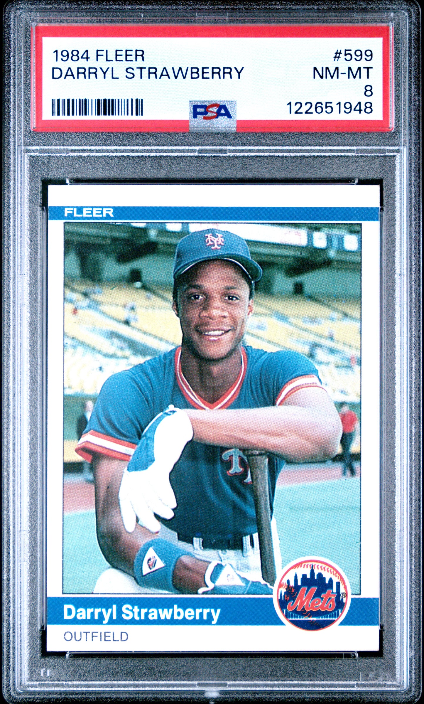 Graded 1984 Fleer Darryl Strawberry #599 Rookie RC Baseball Card PSA 8 Near Mint