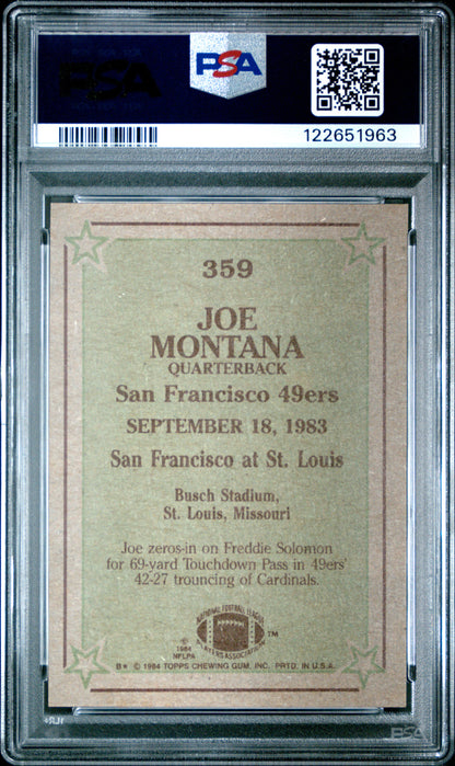 Graded 1984 Topps Joe Montana #359 Football Card PSA 6 Excellent