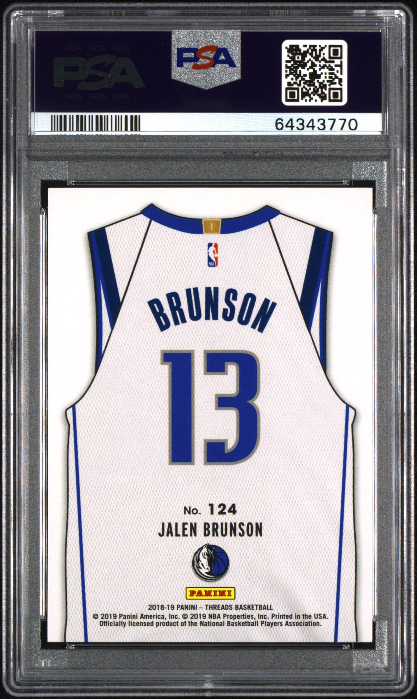 Graded 2018 Panini Threads Jalen Brunson #124 Dazzle Rookie RC Basketball Card PSA 10 Gem Mint