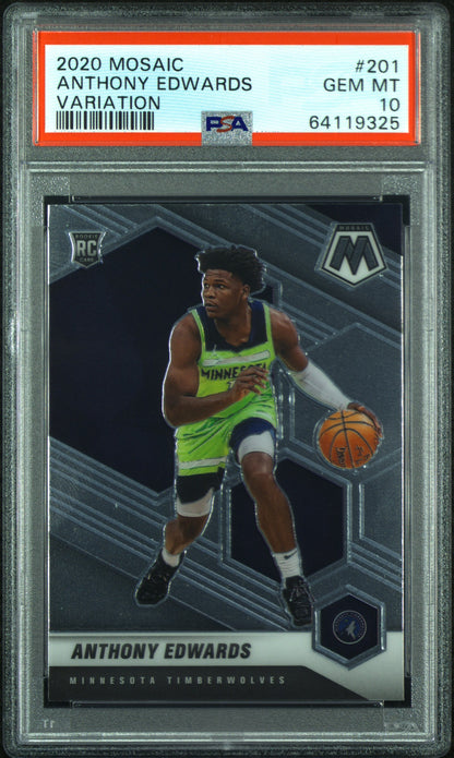 Graded 2020 Panini Mosaic Anthony Edwards #201 Variation Rookie RC Basketball Card PSA 10 Gem Mint