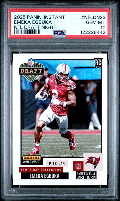 Graded 2025 Panini Instant Emeka Egbuka #NFLDN23 NFL Draft Night Rookie RC Football Card PSA 10 Gem Mint