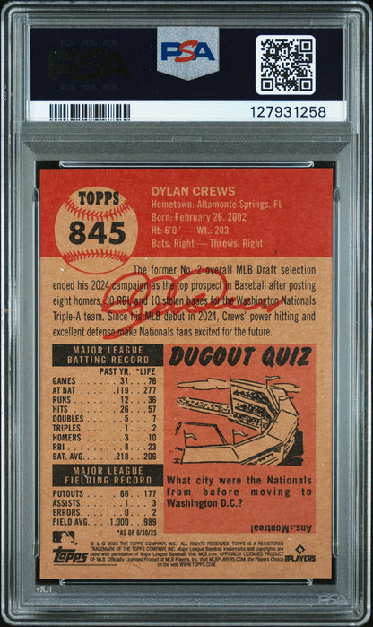 Graded 2025 Topps Living Dylan Crews #845 Rookie RC Baseball Card PSA 9 Mint