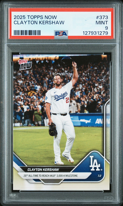 Graded 2025 Topps Now Clayton Kershaw #373 Baseball Card PSA 9 Mint