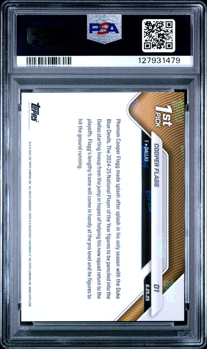 Graded 2025 Topps Now Cooper Flagg #D1 Draft Rookie RC Basketball Card PSA 8 Near Mint