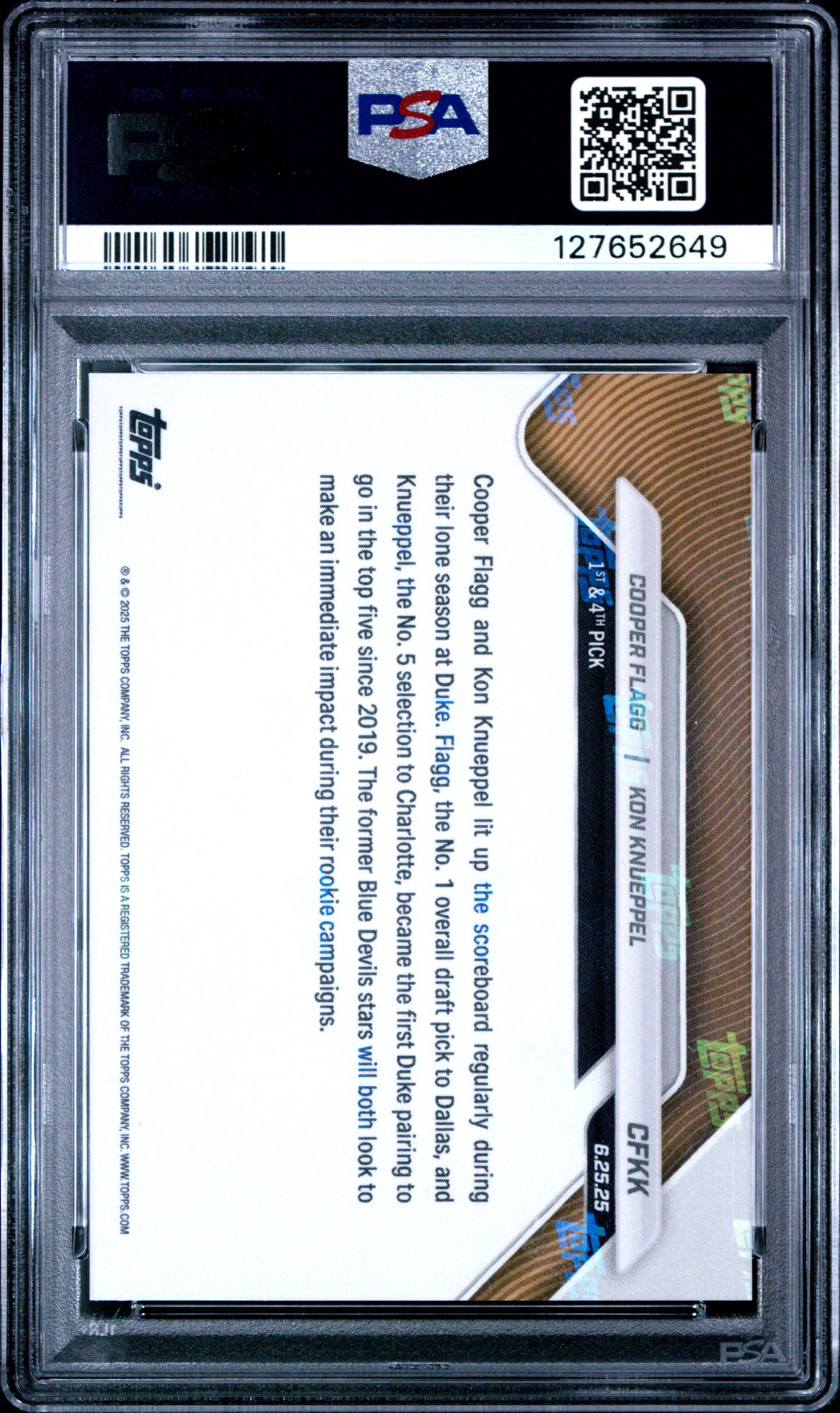 Graded 2025 Topps Now Cooper Flagg/Kon Knueppel #CFKK Rookie RC Basketball Card PSA 8.5