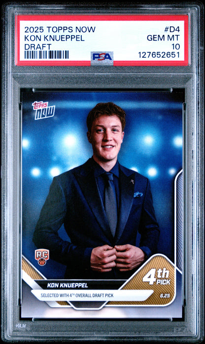 Graded 2025 Topps Now Kon Knueppel #D4 Draft Rookie RC Basketball Card PSA 10 Gem Mint