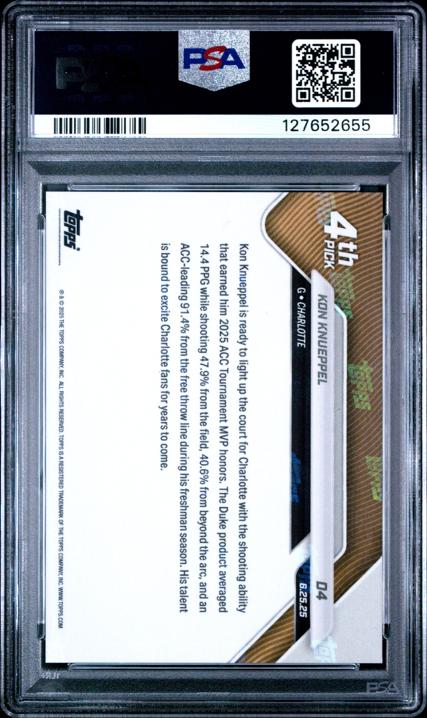 Graded 2025 Topps Now Kon Knueppel #D4 Rookie RC Basketball Card PSA 8 Near Mint