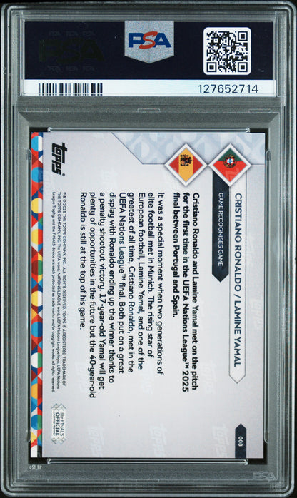 Graded 2025 Topps Now UEFA Nations League Cristiano Ronaldo/Lamine Yamal #8 Soccer Card PSA 9 Mint