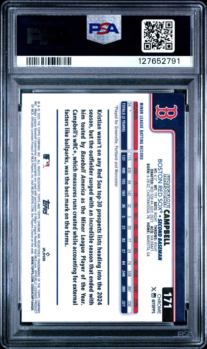 Graded 2025 Topps Chrome Kristian Campbell #171 Rookie RC Baseball Card PSA 10 Gem Mint