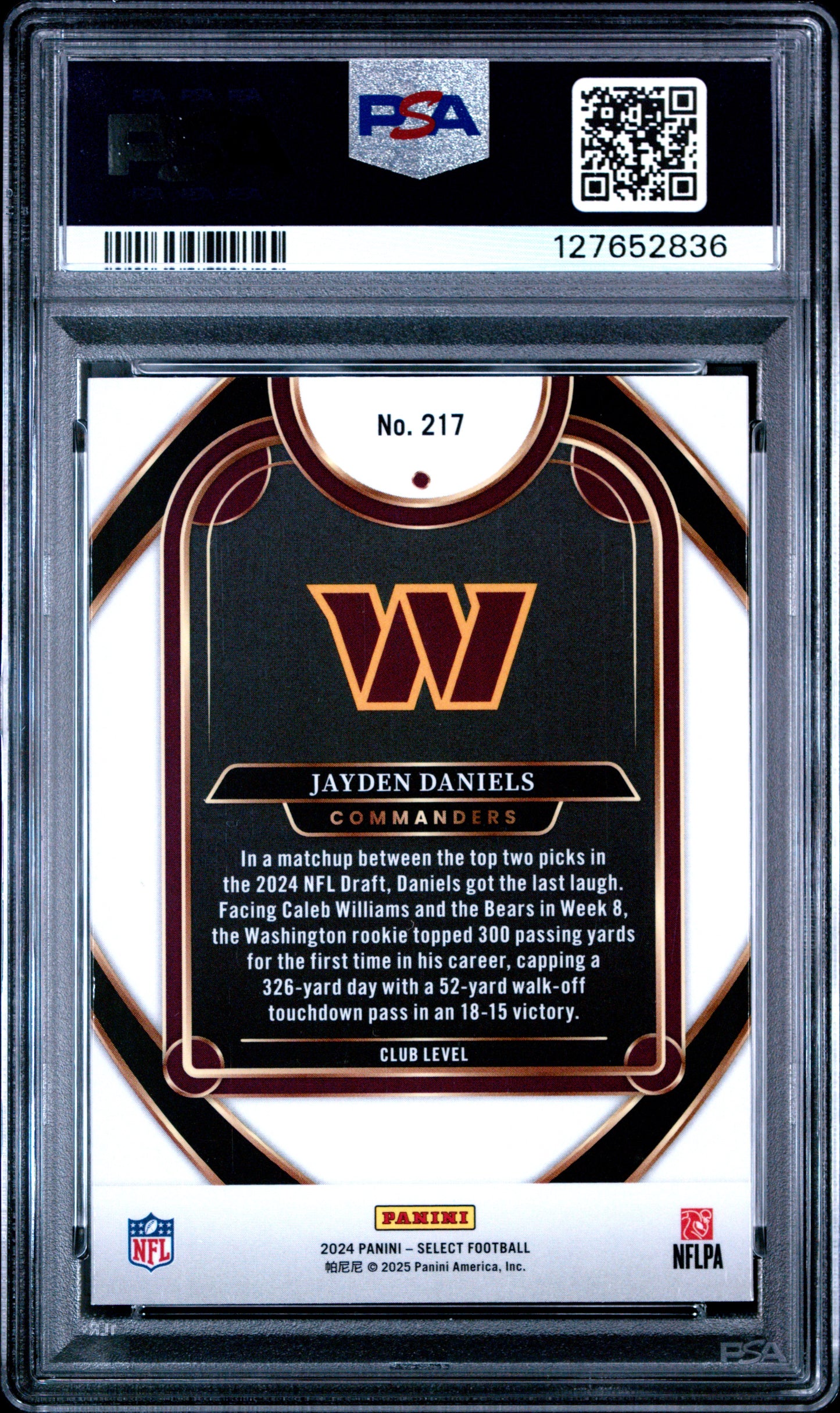 Graded 2024 Panini Select Jayden Daniels #217 Rookie RC Football Card PSA 8 Near Mint