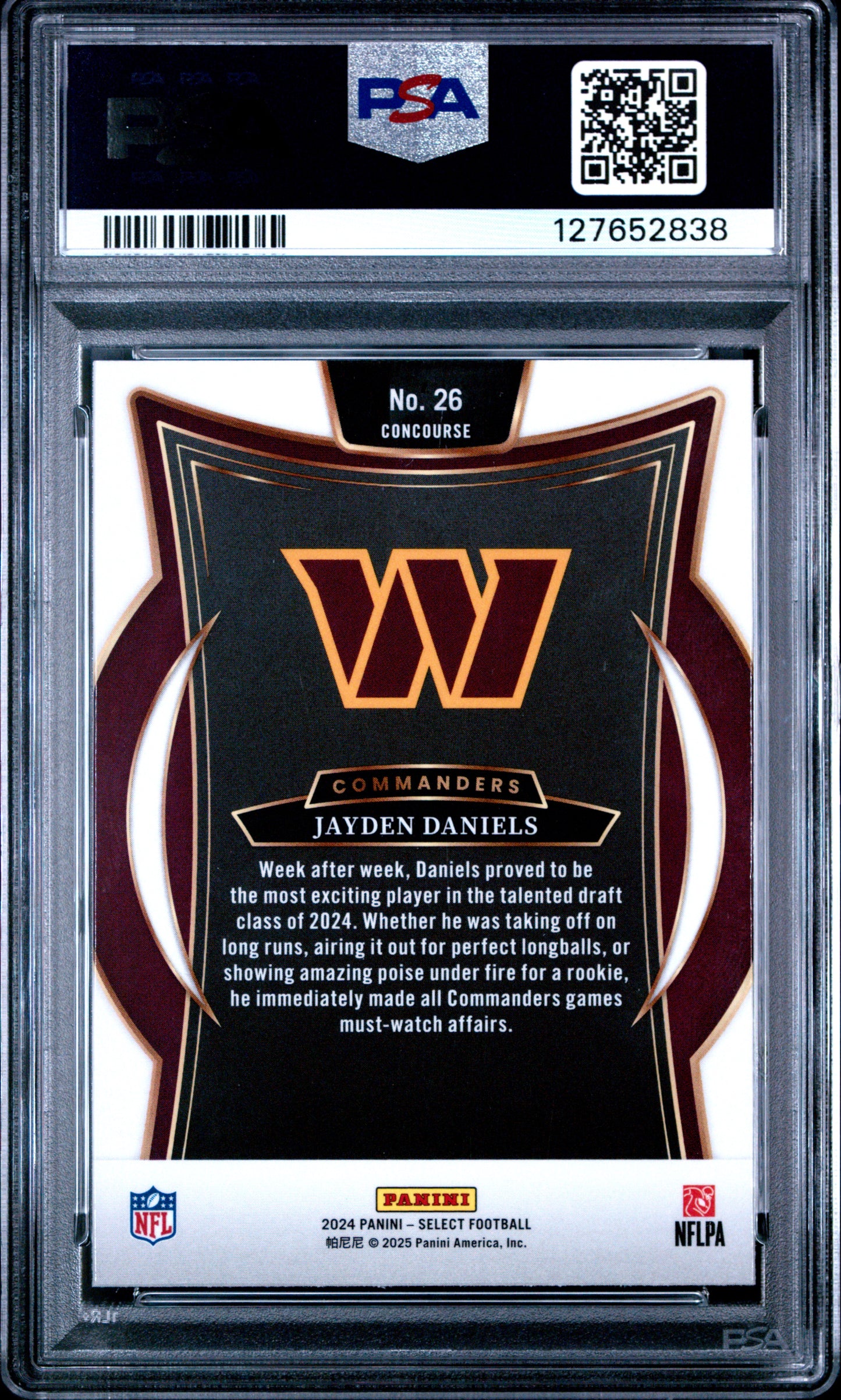 Graded 2024 Panini Select Jayden Daniels #26 Rookie RC Football Card PSA 9 Mint