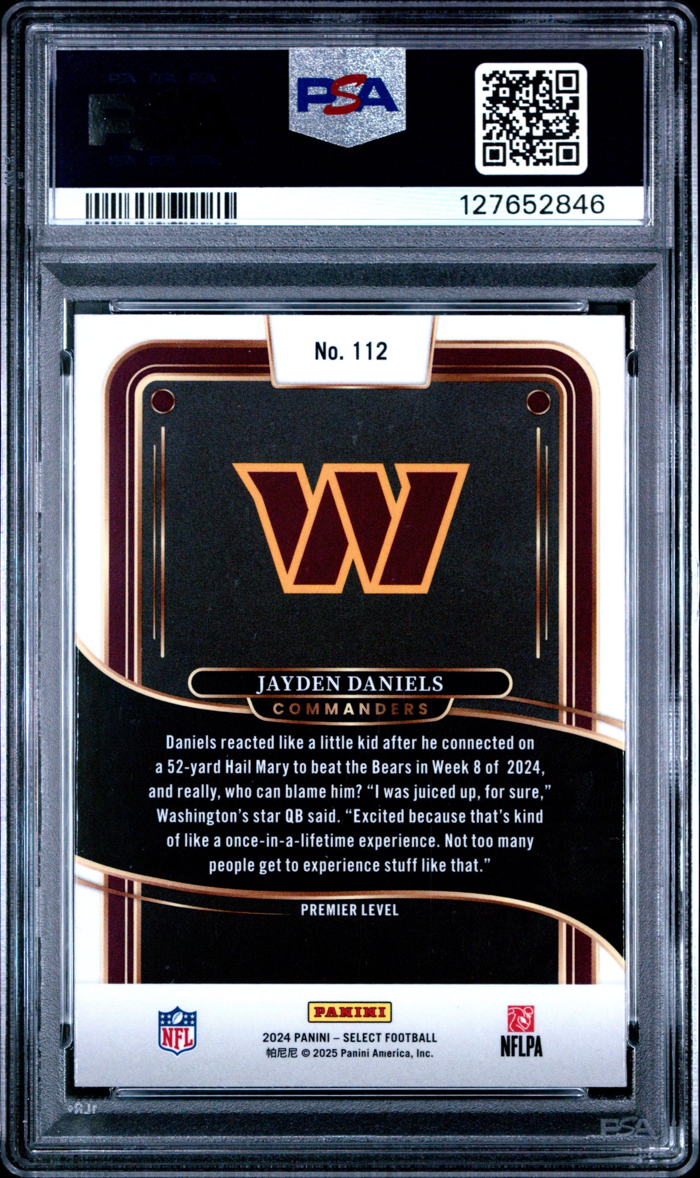 Graded 2024 Panini Select Jayden Daniels #112 Rookie RC Football Card PSA 9 Mint