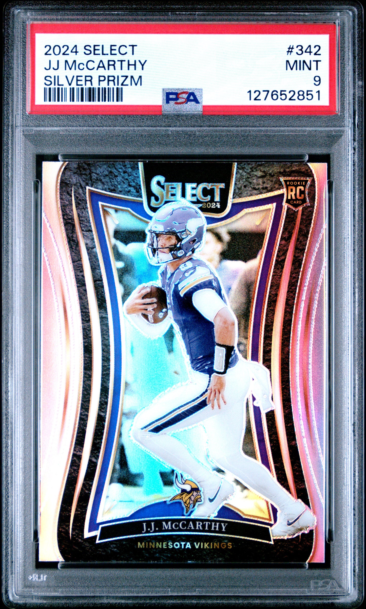 Graded 2024 Panini Select JJ McCarthy #342 Silver Prizm Rookie RC Football Card PSA 9 Mint