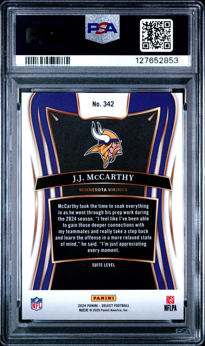Graded 2024 Panini Select JJ McCarthy #342 Rookie RC Football Card PSA 9 Mint