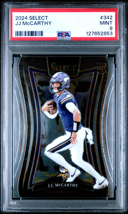 Graded 2024 Panini Select JJ McCarthy #342 Rookie RC Football Card PSA 9 Mint