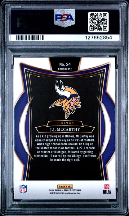 Graded 2024 Panini Select JJ McCarthy #24 Rookie RC Football Card PSA 10 Gem Mint