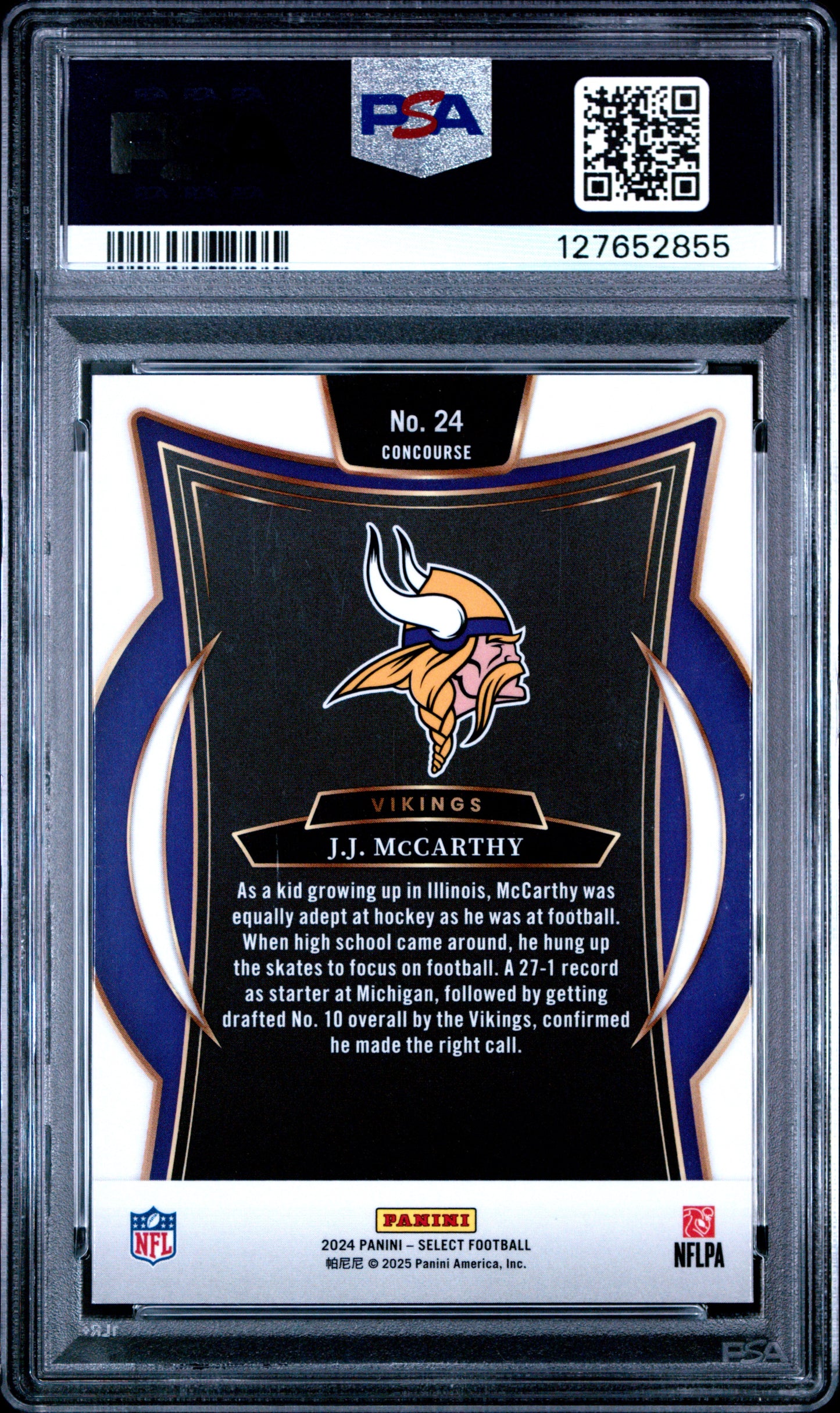 Graded 2024 Panini Select JJ McCarthy #24 Rookie RC Football Card PSA 8 Near Mint