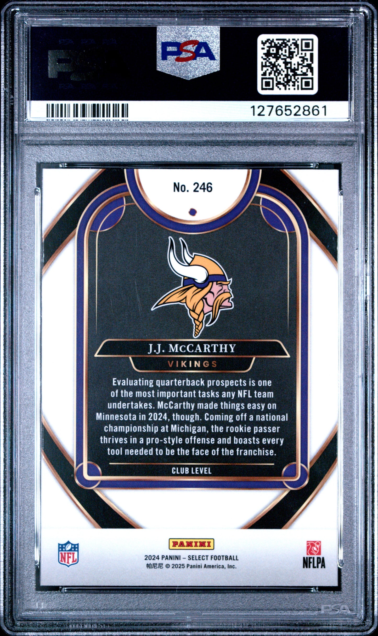 Graded 2024 Panini Select JJ McCarthy #246 Rookie RC Football Card PSA 9 Mint