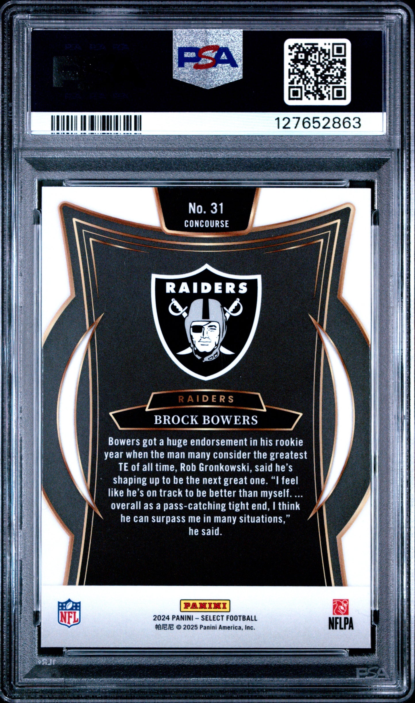 Graded 2024 Panini Select Brock Bowers #31 Rookie RC Football Card PSA 9 Mint