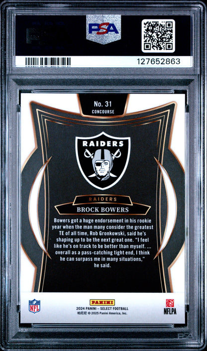 Graded 2024 Panini Select Brock Bowers #31 Rookie RC Football Card PSA 9 Mint