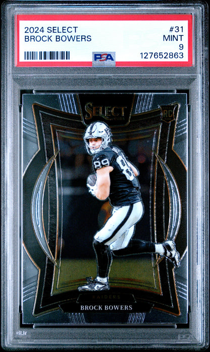 Graded 2024 Panini Select Brock Bowers #31 Rookie RC Football Card PSA 9 Mint