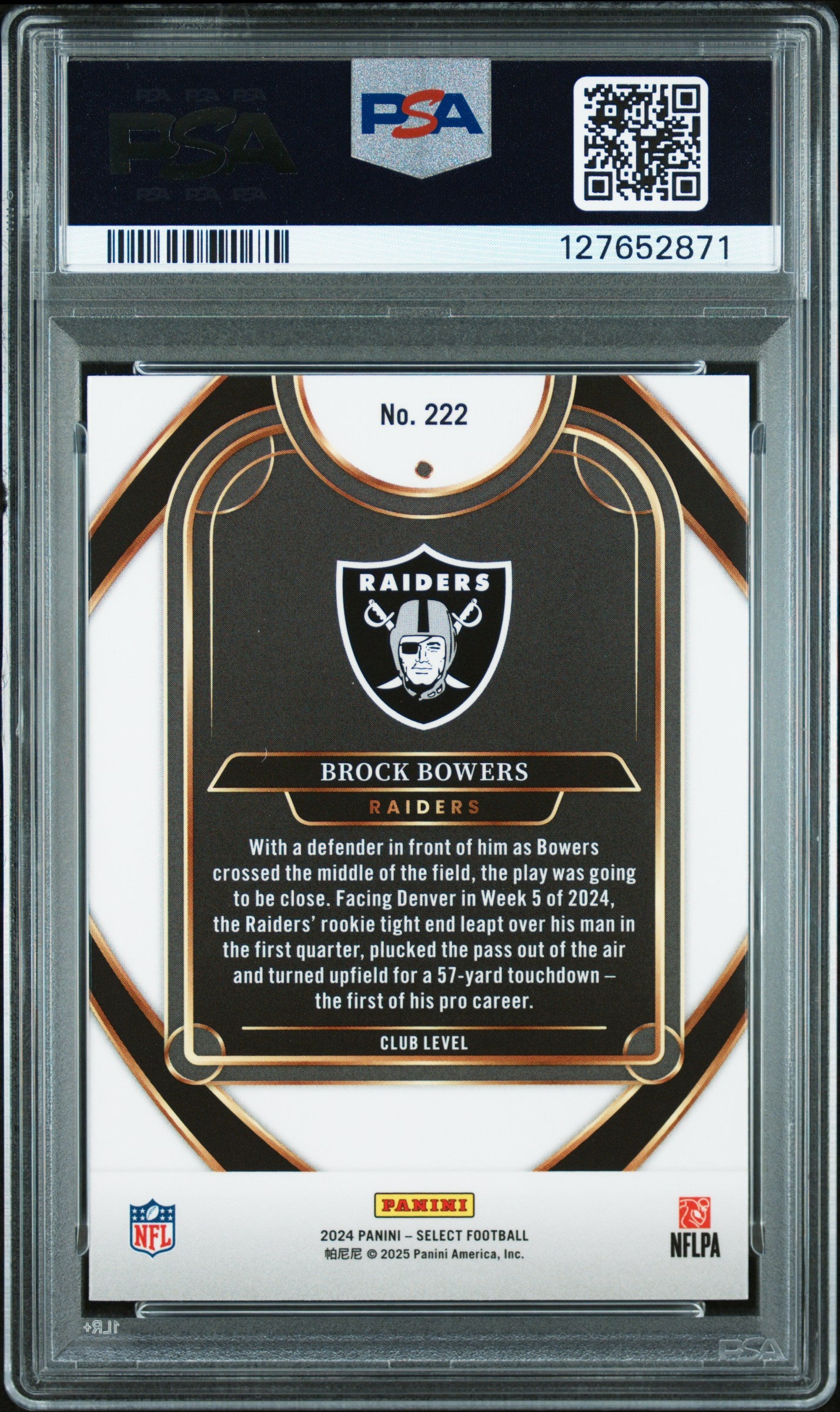 Graded 2024 Panini Select Brock Bowers #222 Rookie RC Football Card PSA 10 Gem Mint