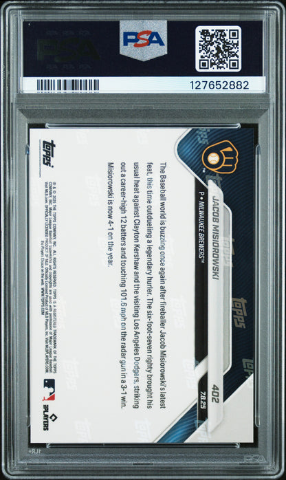 Graded 2025 Topps Now Jacob Misiorowski #402 Rookie RC Baseball Card PSA 8 Near Mint