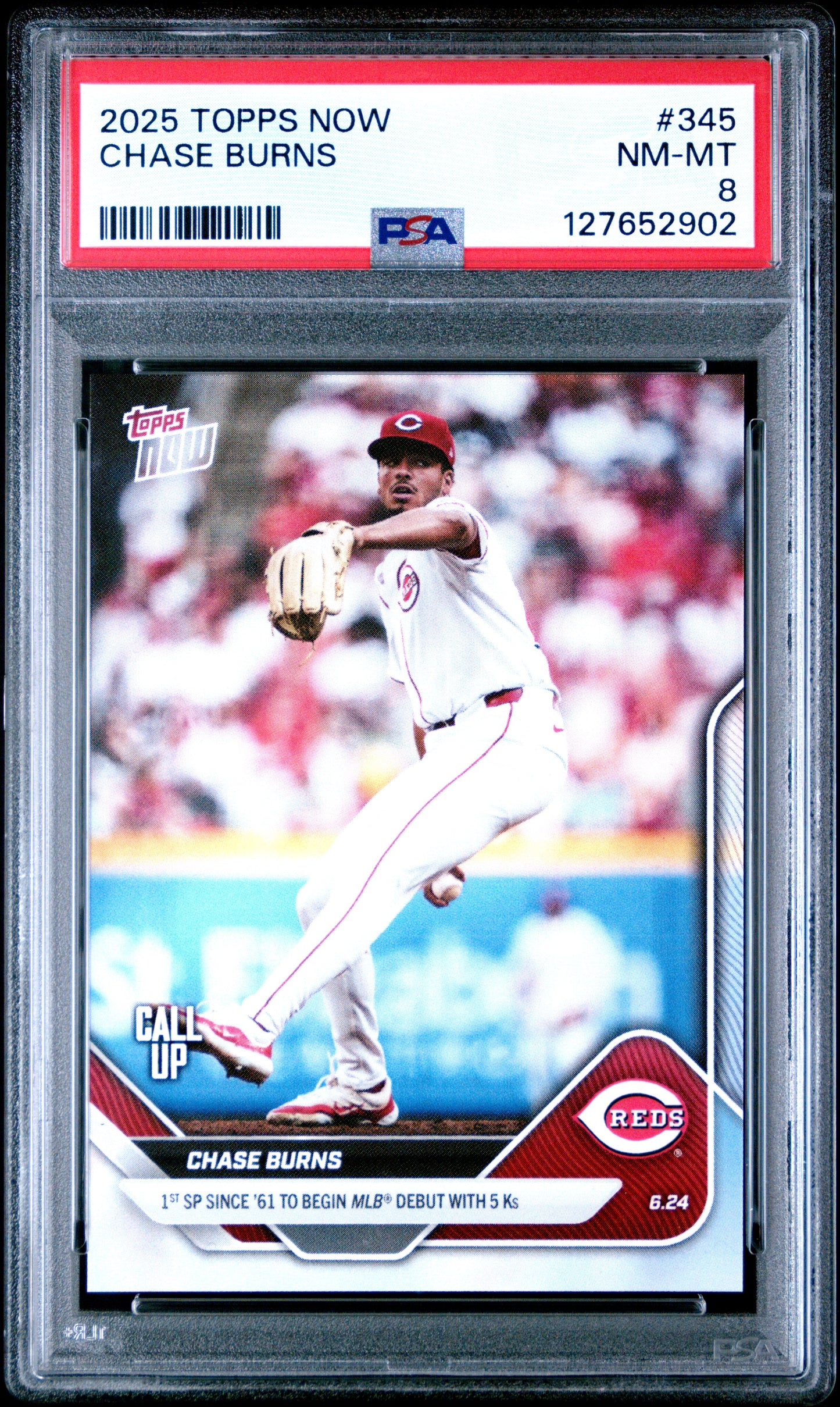 Graded 2025 Topps Now Chase Burns #345 Rookie RC Baseball Card PSA 8 Near Mint
