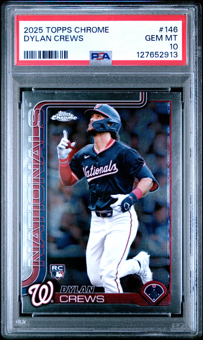 Graded 2025 Topps Chrome Dylan Crews #146 Rookie RC Baseball Card PSA 10 Gem Mint