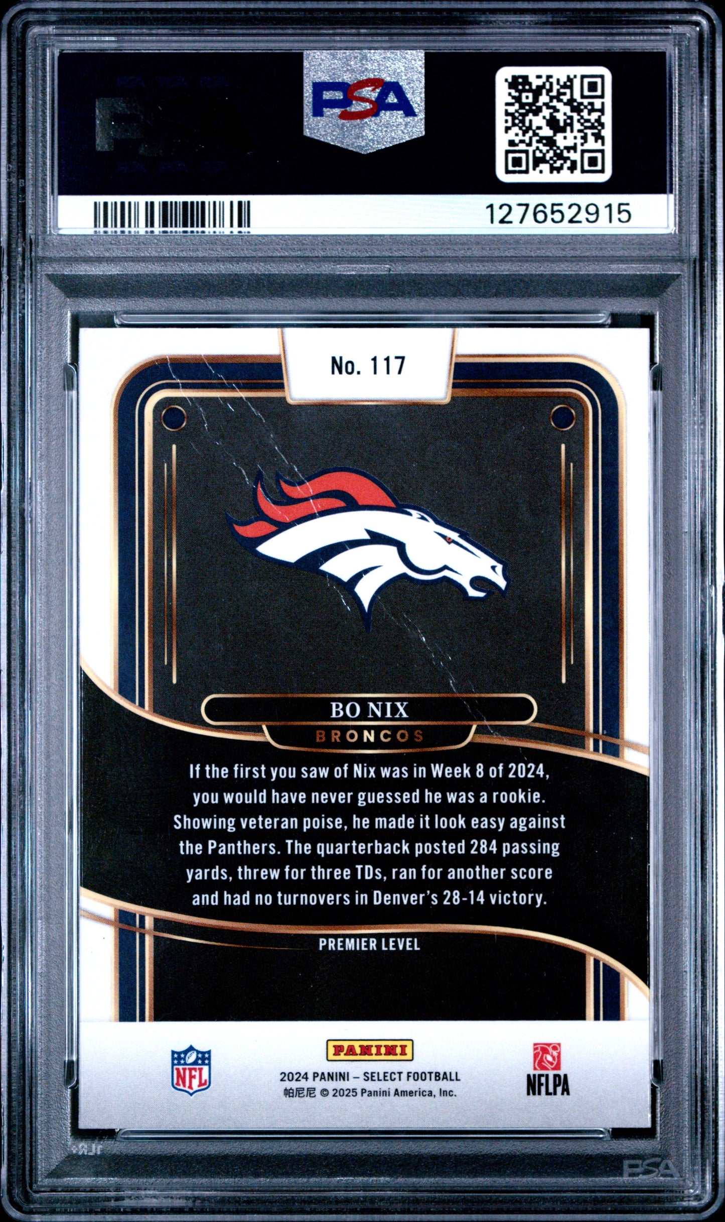 Graded 2024 Panini Select Bo Nix #117 Rookie RC Football Card PSA 2 Good