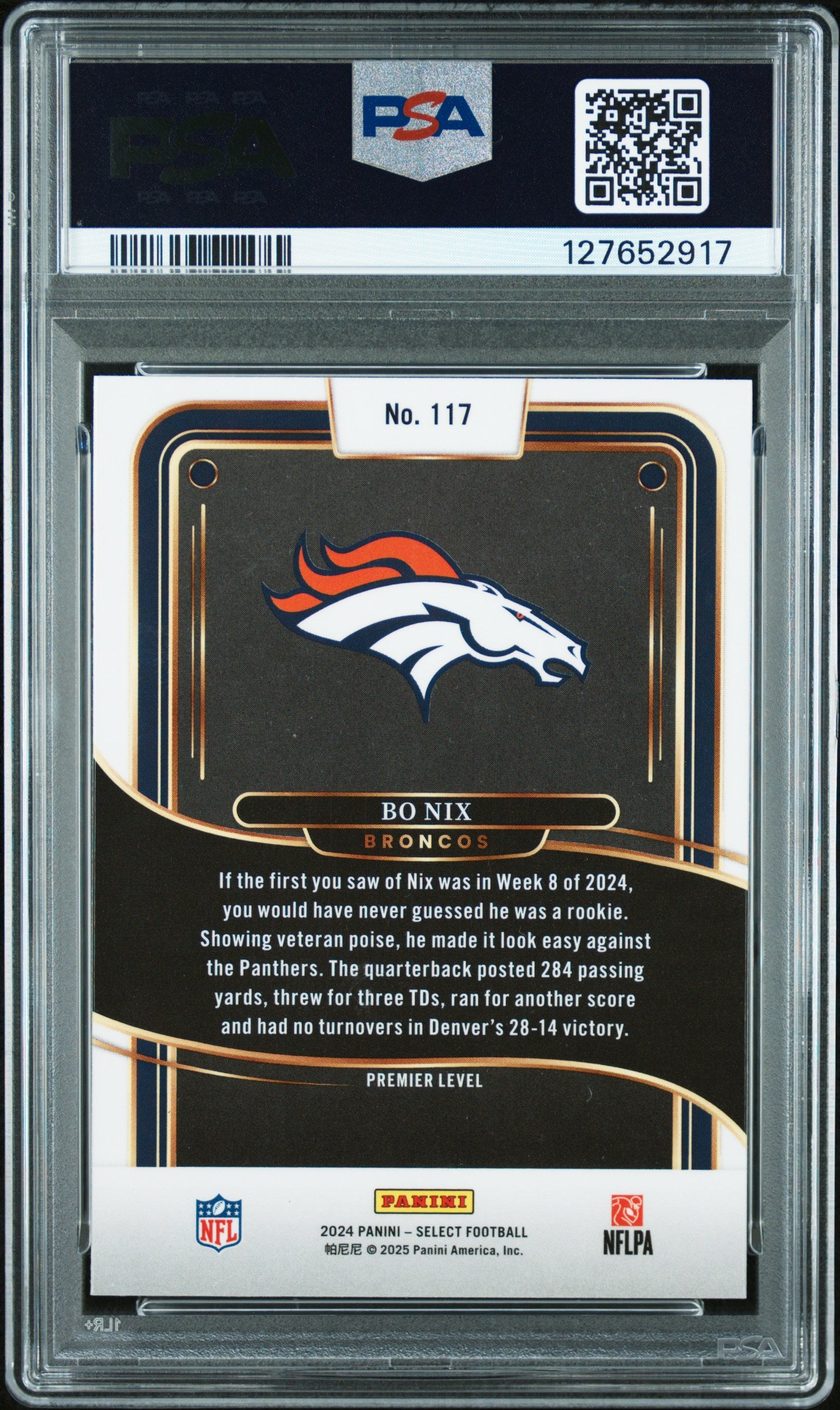 Graded 2024 Panini Select Bo Nix #117 Rookie RC Football Card PSA 8 Near Mint