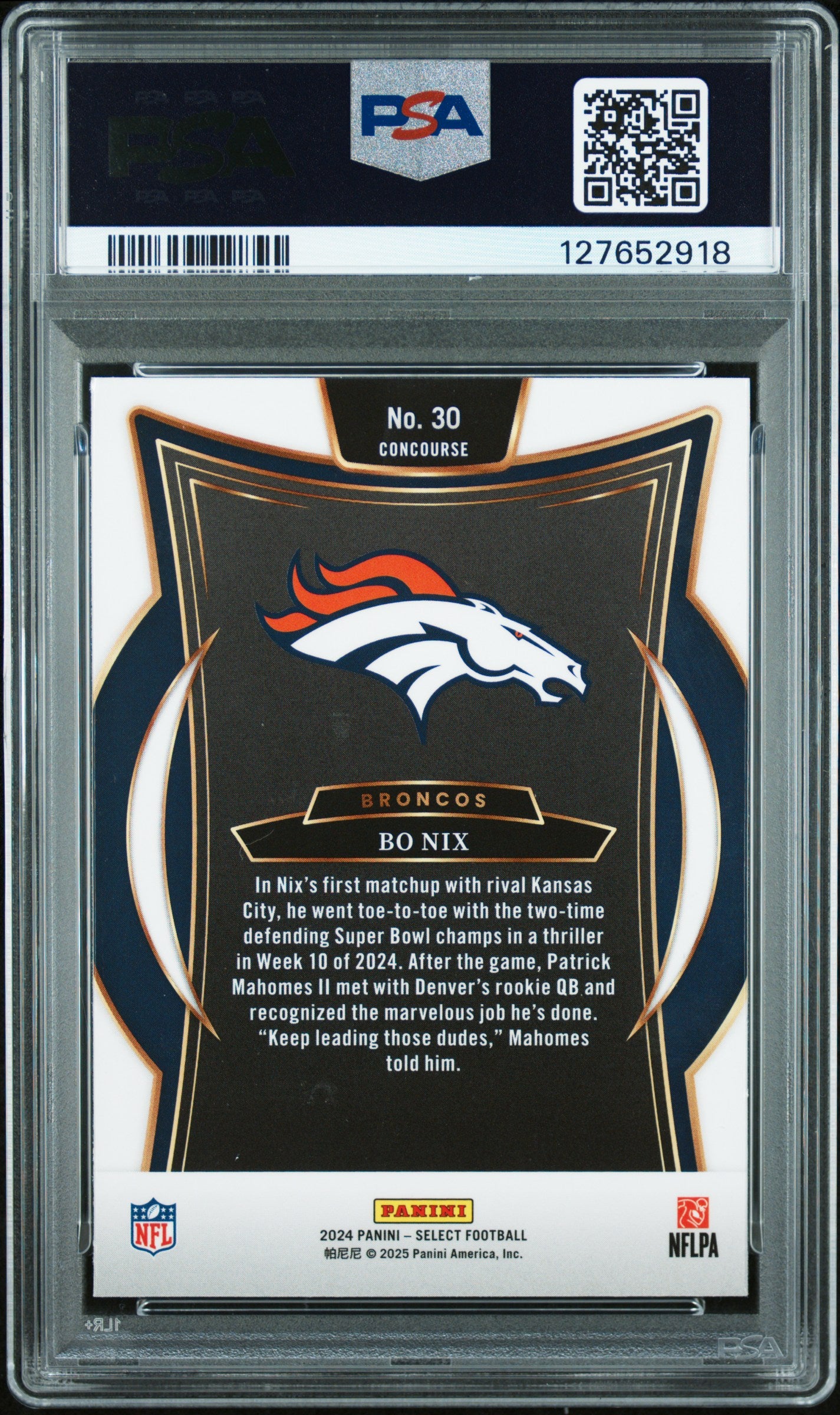 Graded 2024 Panini Select Bo Nix #30 Rookie RC Football Card PSA 10 Gem Mint