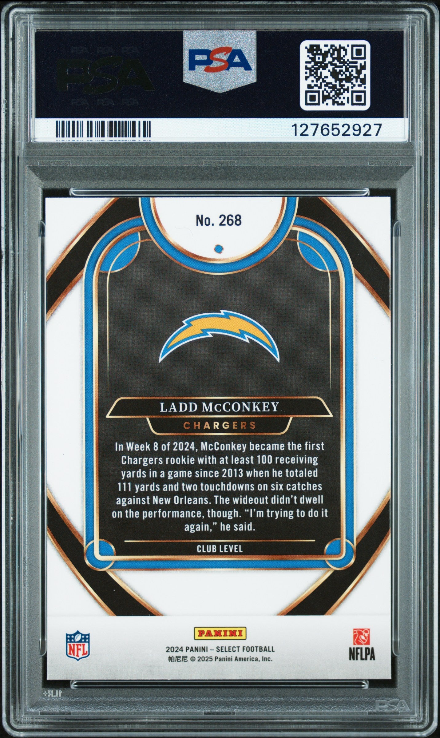 Graded 2024 Panini Select Ladd McConkey #268 Rookie RC Football Card PSA 9 Mint