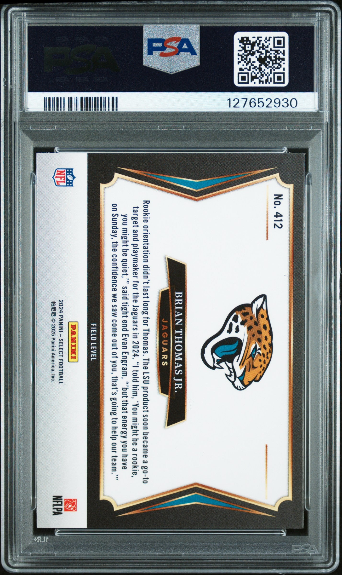 Graded 2024 Panini Select Brian Thomas Jr. #412 Rookie RC Football Card PSA 9 Mint
