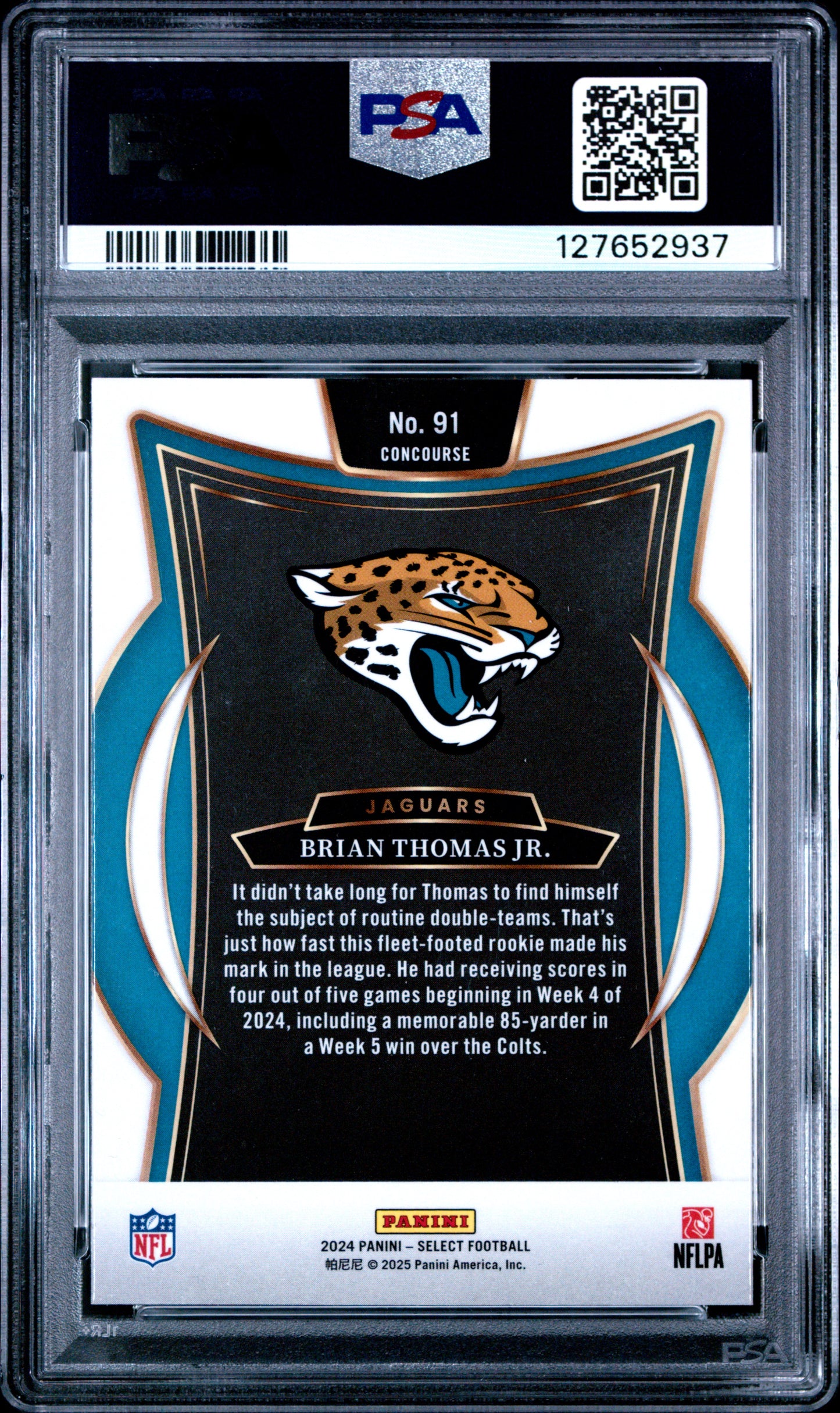Graded 2024 Panini Select Brian Thomas Jr. #91 Rookie RC Football Card PSA 10 Gem Mint