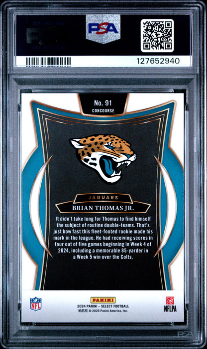 Graded 2024 Panini Select Brian Thomas Jr. #91 Rookie RC Football Card PSA 9 Mint