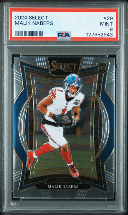 Graded 2024 Panini Select Malik Nabers #29 Rookie RC Football Card PSA 9 Mint