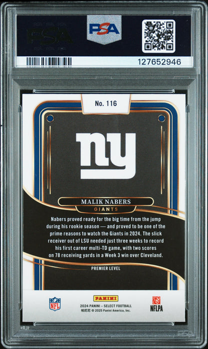 Graded 2024 Panini Select Malik Nabers #116 Rookie RC Football Card PSA 10 Gem Mint