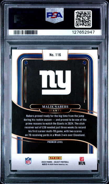 Graded 2024 Panini Select Malik Nabers #116 Rookie RC Football Card PSA 9 Mint