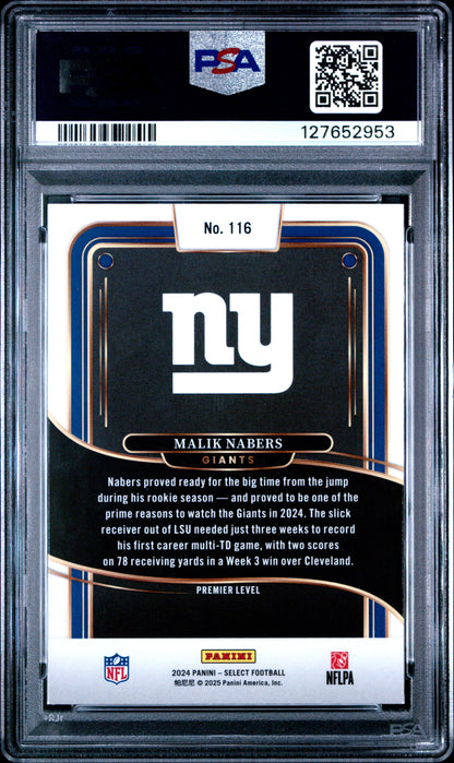 Graded 2024 Panini Select Malik Nabers #116 Rookie RC Football Card PSA 8 Near Mint