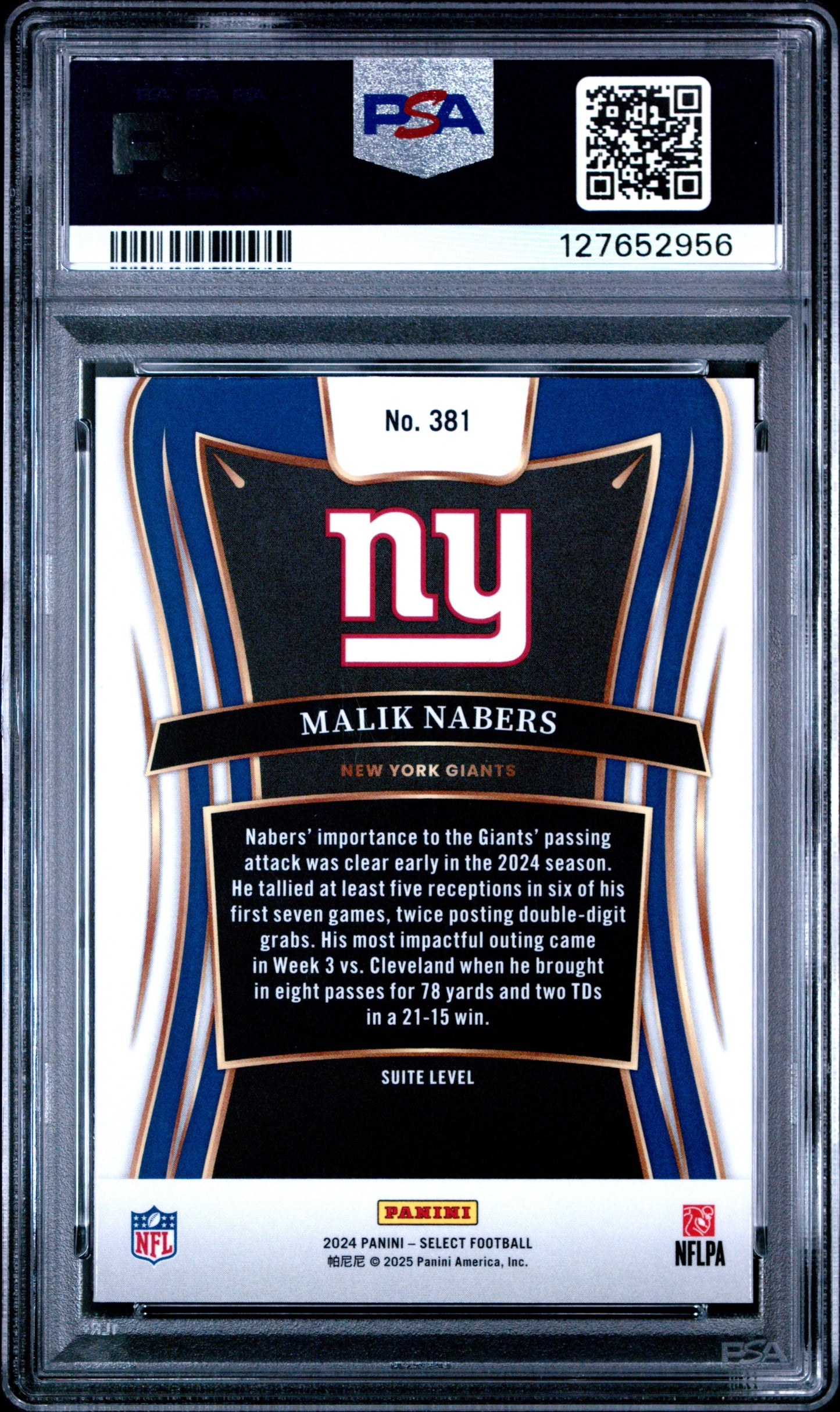 Graded 2024 Panini Select Malik Nabers #381 Rookie RC Football Card PSA 10 Gem Mint