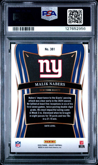 Graded 2024 Panini Select Malik Nabers #381 Rookie RC Football Card PSA 10 Gem Mint