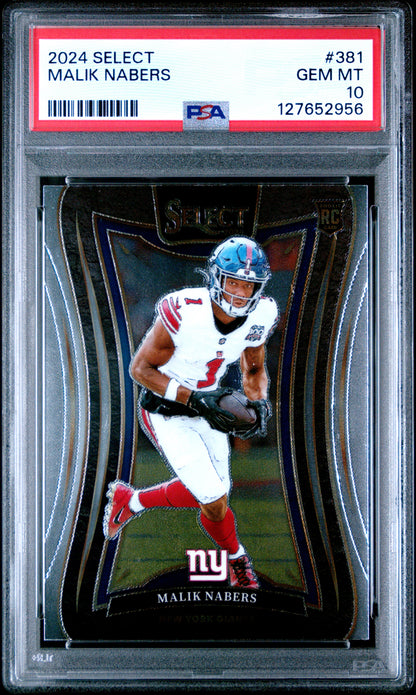 Graded 2024 Panini Select Malik Nabers #381 Rookie RC Football Card PSA 10 Gem Mint