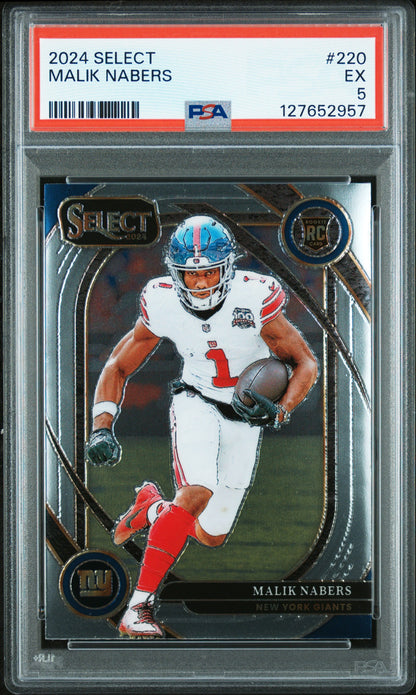 Graded 2024 Panini Select Malik Nabers #220 Rookie RC Football Card PSA 5 Excellent