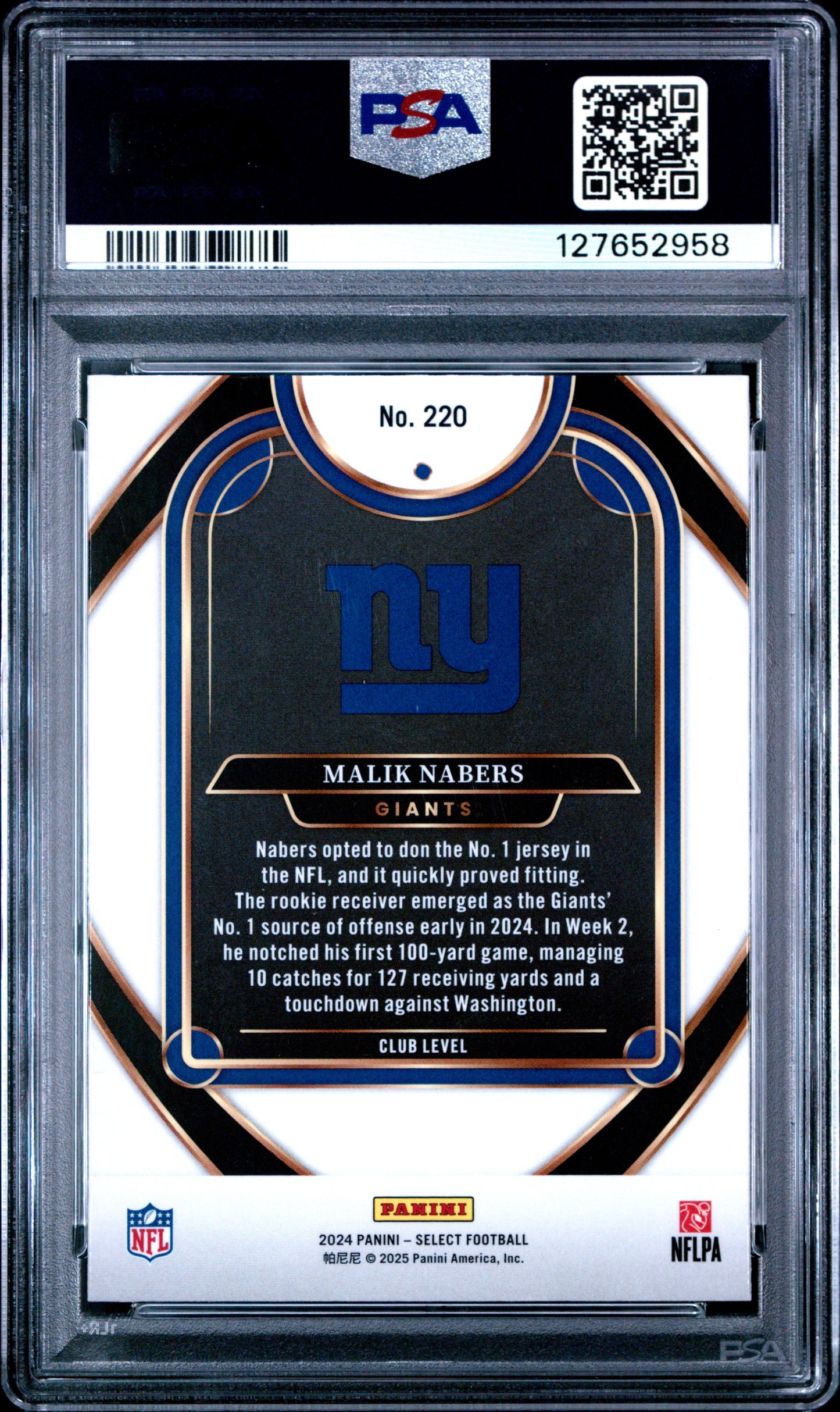 Graded 2024 Panini Select Malik Nabers #220 Rookie RC Football Card PSA 10 Gem Mint