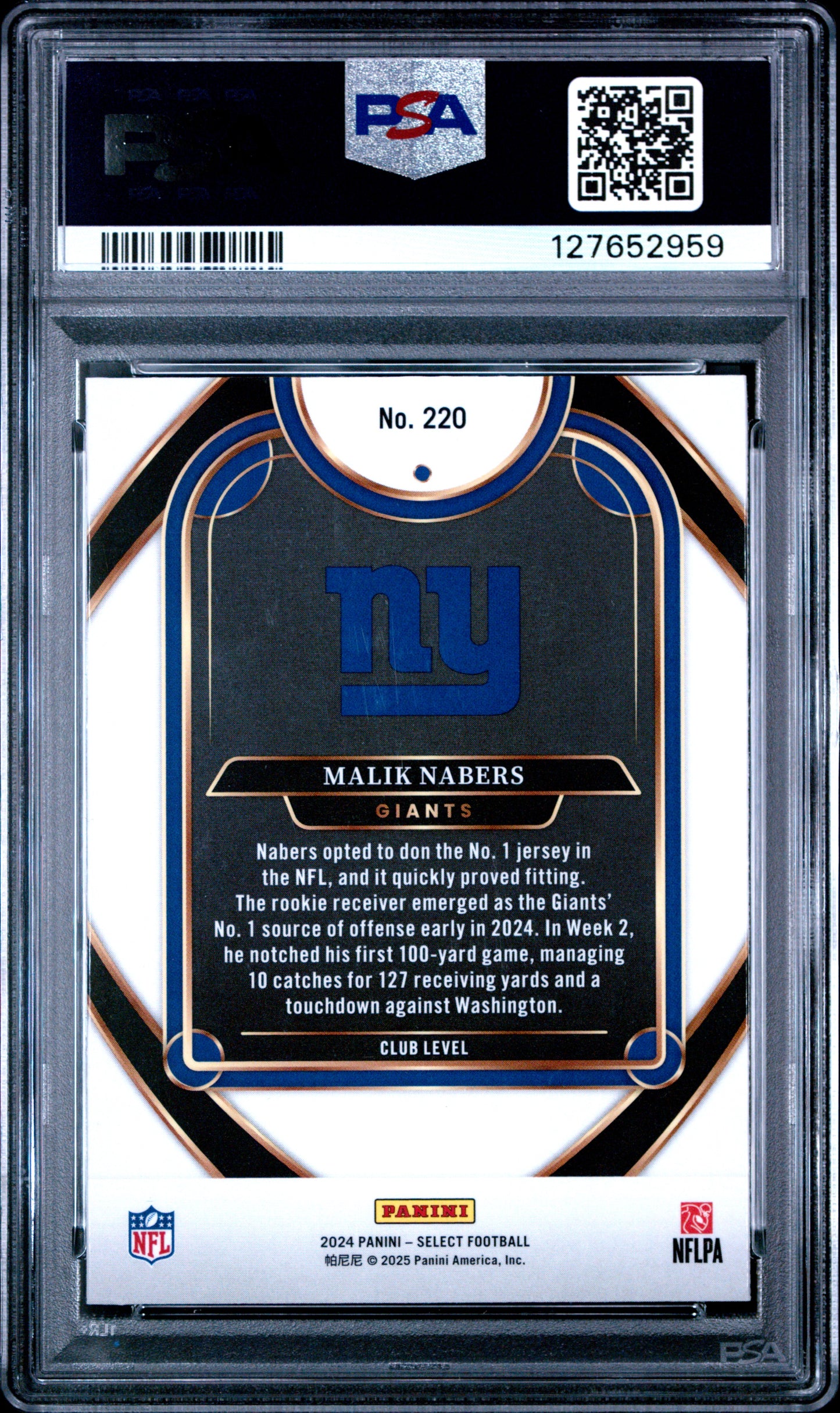 Graded 2024 Panini Select Malik Nabers #220 Rookie RC Football Card PSA 8 Near Mint