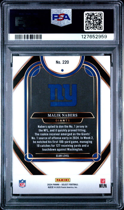 Graded 2024 Panini Select Malik Nabers #220 Rookie RC Football Card PSA 8 Near Mint