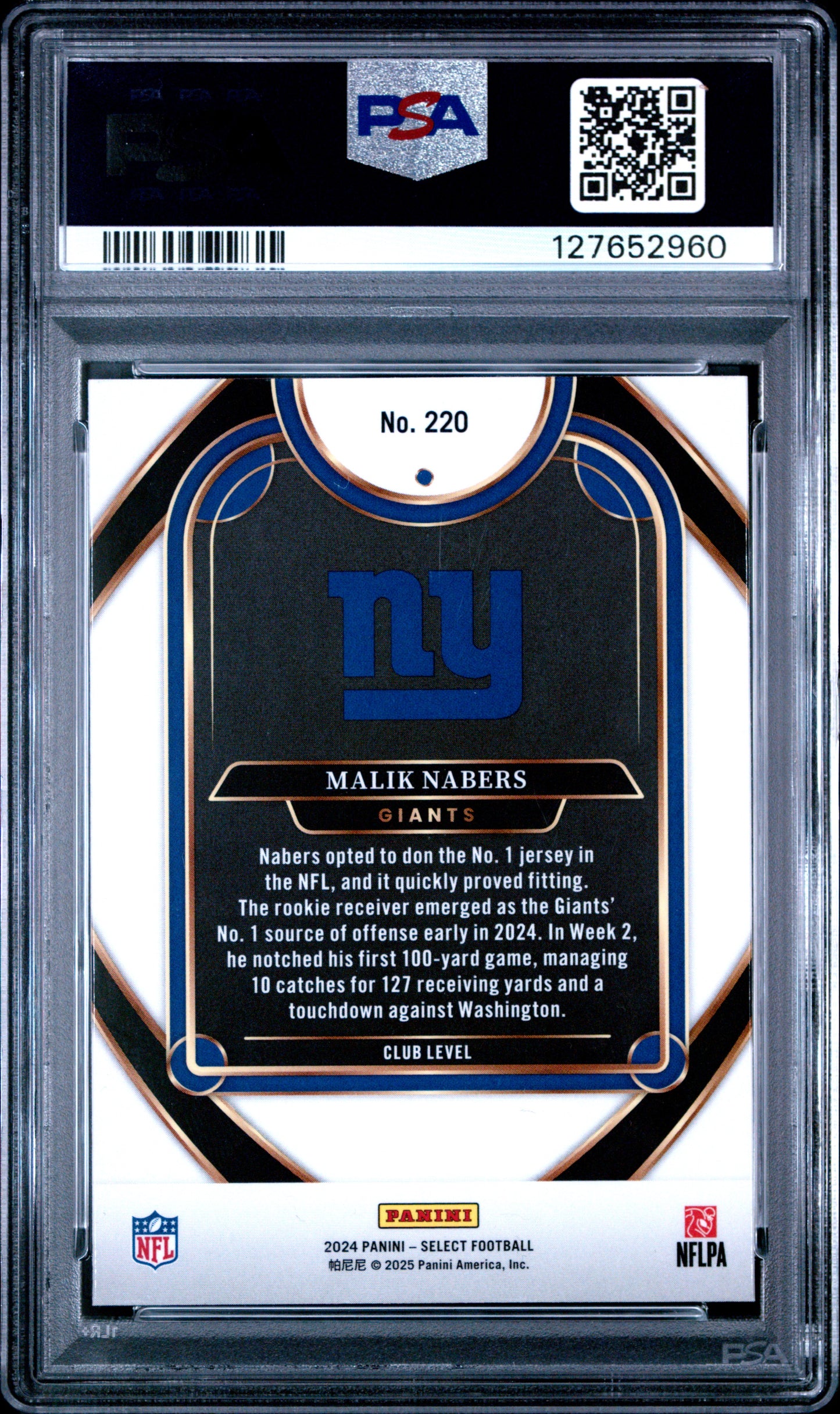 Graded 2024 Panini Select Malik Nabers #220 Rookie RC Football Card PSA 9 Mint