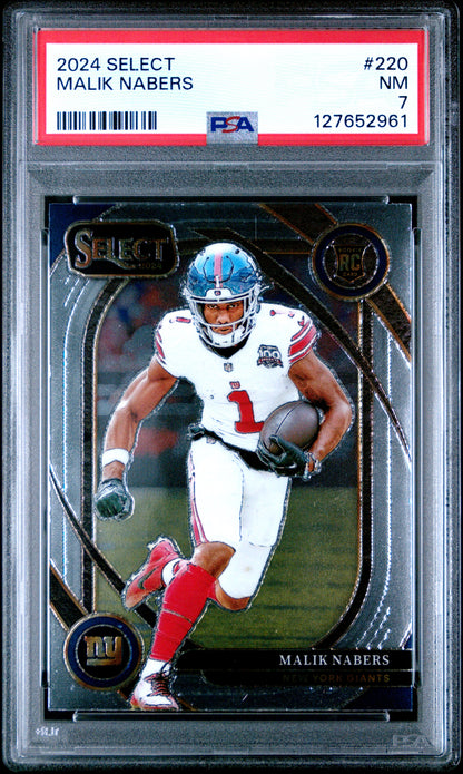 Graded 2024 Panini Select Malik Nabers #220 Rookie RC Football Card PSA 7 Near Mint